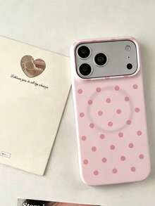 Ins Style Korean Creamy Pink Polka Dot Magnetic Zuo Li Phone Case Compatible With IPhone 17 Pro Max, Apple 16 New Model, 15 Pro, 14/13, 16 PM, 17 Pro, Girly Personalized Protective Cover - White - View 2