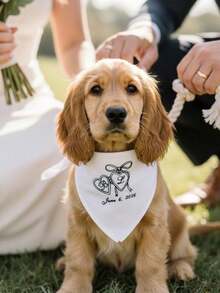Personalized Dog Wedding Triangle Scarf Custom Neck Accessory, Dog Collar, Cat & Dog Triangle Scarf Collar, Dog Wedding Dress Engagement Triangle Scarf Pet Proposal Neck Tag, Bride & Groom Use, Dog Accessories, Anniversary Personalized Pet Supplies - Multicolor - View 4