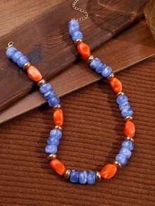 4-1pc Beach Vacation Style Elegant Casual Shiny Versatile Unique Personalized Exquisite Small Fish Rice Bead Resin Ceramic Beaded Necklace Set For Women Daily Wear Holiday Party Jewelry - Multicolor - View 12