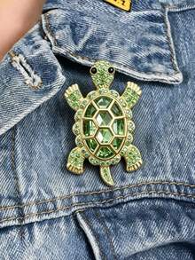 1 pièce Broche tortue en cristal vert, épingle de col en strass ton doré, broche vintage animal marin pour femmes, bijou pour manteau de plage et écharpe, cadeau de Noël et d'anniversaire - Multicolore - Voir 2
