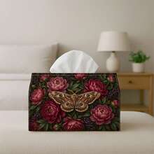 1pc Gothic Moth Art Tissue Box | Multi-Functional Tissue Holder, Suitable For Home, Party, Car Interior Decor Dark Red Peony Pattern - Living Room, Bedside Table Decorative Tissue Box - Suitable For Tissues/Rolls/Napkins - Multicolor - View 6