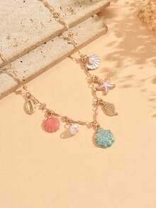1 pieza Collar con colgante de vida marina de estilo de vacaciones en la playa, joyería de cuello elegante y de moda para mujer, adecuado para uso diario, vacaciones, fiestas y citas - Multicolor - Ver 3