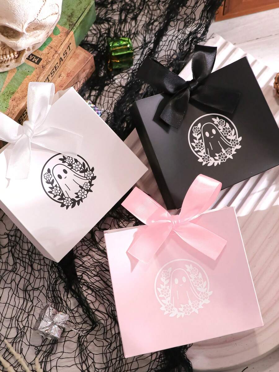 Halloween Ghost Gift Box With Ribbon, Trick Or Treat Packaging Bag, Birthday Holiday Party Supplies, Suitable For Restaurant, Cafe, Bakery, Dessert Shop, Baking, Halloween Party Decoration, Trick Or Treat Party Supplies - View 1