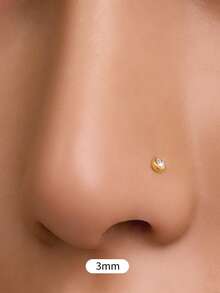 1pc S925 Sterling Silver Mini Zirconia Nose Stud, Single Diamond Bubble Nose Ring, 14K Gold Plated, Hypoallergenic, Pure Silver Nose Ring, Unisex Piercing Jewelry, Mini Size, Personalized, Bent L-Bar Nose Stud, Multi-Functional Nose And Ear Jewelry, Suitable For Daily Wear - Multicolor - View 14