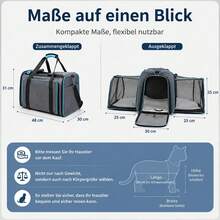 Faltbare Transporttasche für Katzen, 48*30*31 cm, grau, wasserdicht Transportbox für kleine Hunde – atmungsaktives Netzgewebe, aus Oxford Leichte Haustier-Tragetasche mit Schultergurt & waschbarem Kissen - Grau - Übersicht 5