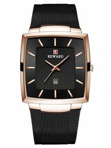 REWARD 男士石英手錶，商務時尚風，日期顯示，夜光指針，多功能，高品質禮品，經典設計，不鏽鋼錶帶 - 黑金色 - 查看 12