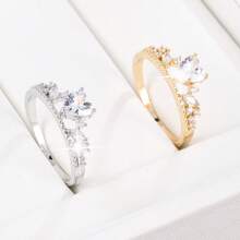 1pc Elegant Heart Crown Design Cubic Zirconia Inlaid Women's Ring - Multicolor - View 7
