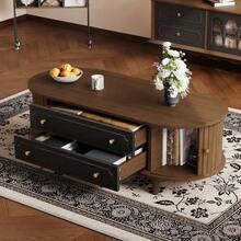 Coffee Table 100 X 50 X 36 Cm, Walnut Finish. Coffee Table With Two Drawers, Console Table With Roll-Up Door, Side Table, Living Room Table With 4 Legs, Walnut And Black Finish. - 棕色 - 查看 2