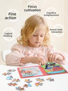 9/16pcs Magnetic Paper Cartoon Animal Puzzle, Children's Educational Puzzle Busy Book, Progressive Puzzle Logic Thinking Brain Development Educational Toy, Suitable For Boys And Girls - Multicolor - View 2