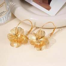 TUANZISP 1 Pair Women's Gold Floral Pendant Hoop Earrings, Stylish Unique Loop Dangle Earrings, Gold Flower Jewelry Gift - Gold - View 3