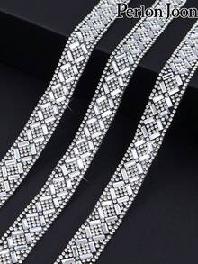 2Yard/72Inch White Hot Fix Rhinestone Glass Ribbon Crystal Bling Stickers Bedazzling Strips Rhinestone Trim Chain Tape Decorative Shoes Clothing Accessories - E 2 Yards/72 Inches - View 10