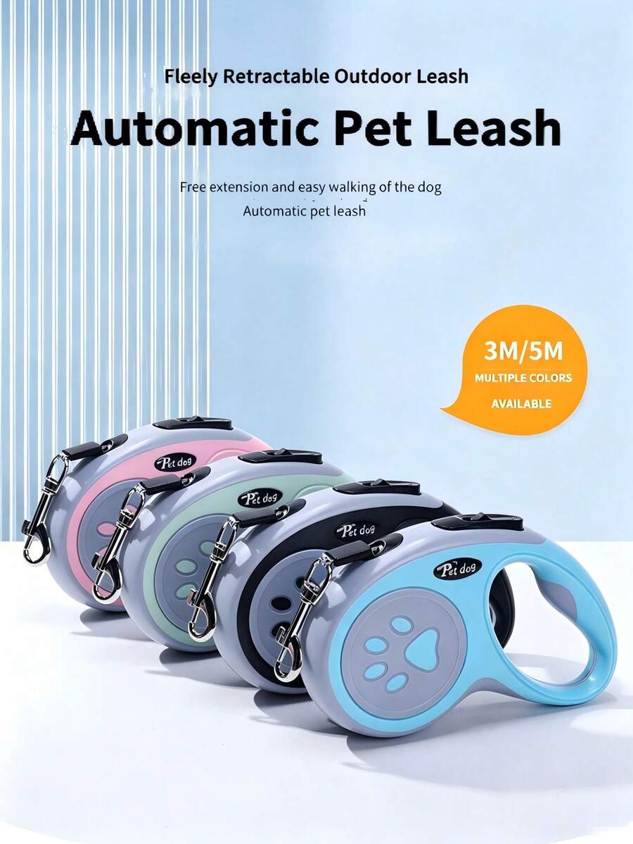 Automatic Retractable Pet Leash – 3m/5m Nylon Tape, Quick Lock Button, For Dogs & Cats