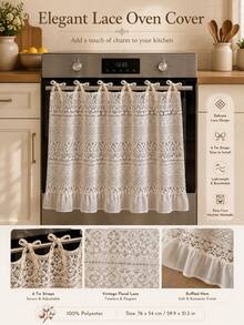 Vintage Lace Oven Door Curtain, 100% Polyester Kitchen Stove Cover With 6 Tie Straps, Decorative Ruffled Oven Handle Curtain For Farmhouse Kitchen Decor, 29.9 X 21.3 In - Multicolor - View 5