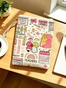 Bao sách họa tiết giáo viên có khóa kéo và nơ (11.02 x 8.66 inch) kèm tay cầm, dùng làm túi đựng sách hoặc bao bảo vệ máy đọc sách, thiết kế bảo vệ dày dặn, mềm xốp, phù hợp cho người yêu sách, quà tặng học sinh, dùng tại trường học, dịp lễ hoặc du lịch, đồ dùng thiết yếu tựu trường mùa khai giảng (cắt họa tiết ngẫu nhiên) - Nhiều màu - Xem 5