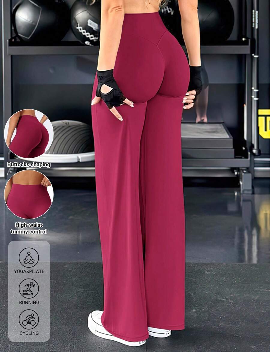 YEOREO Workout Leggings Womens No Front Seam Straight Leggings 31.5" High Waist Buttery Eddiy Gym Yoga Pants Summer Leggings For Women Straight Leg - 寶石紅 - 查看 1