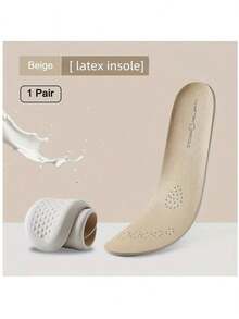 1 par de plantillas de látex para zapatos deportivos de hombre, accesorios de PU con absorción de impactos, cómodas y de suela blanda - Beis - Ver 6
