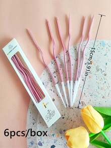 6/12pcs Rose Gold Curved Colorful Birthday Candles, Cake Decoration, Baking Supplies - Multicolor - View 4