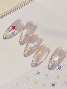 1 Relief Nail Art Charm Sticker, New Colorful And Versatile, Fashionable And Sweet Nail Art Sticker, Dazzling Star Decoration Sticker DIY Nail Stickers - Multicolor - View 1