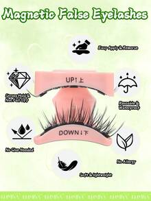 1 par de pestañas magnéticas naturales y esponjosas con aplicador, reutilizables, suaves, de aspecto natural, sin necesidad de pegamento, kit de pestañas fácil de poner y quitar - Negro - Ver 3