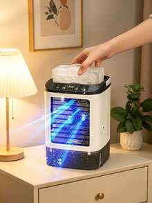 1pc New Portable Air Conditioning Fan, Large Capacity Water Tank + Ice Box/3-Speed Wind, Colorful Atmosphere LED Light, Suitable For Office, Bedroom, Living Room, Kitchen, Outdoor Travel, Camping And Other Occasions, Perfect Birthday Gift And Holiday Gift For Friends And Family In Hot Summer - Multicolor - View 2