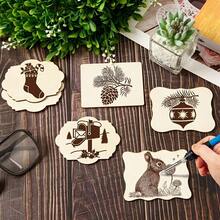 Multi-Style Blank Natural Wood DIY Wood Slice Set, Includes Square, Wavy Edge And Various Asymmetrical Laser-Cut Blanks, Suitable For Hand Painting, Graffiti, Pyrography, Dyeing And Writing, Can Be Used As Coasters, Holiday Ornaments, Photo Props And Home Decor, Basic Material For Handmade Crafts, Suitable For Holiday Craft Activities And Children's Birthday Holiday Gifts - Multicolor - View 7