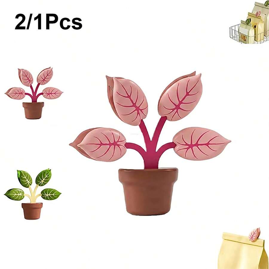 2件/1件盆栽植物磁鐵貼紙,居家冰箱裝飾磁鐵組,多功能附4個袋夾,迷你盆栽包裝夾,逼真設計磁鐵,教室廚房儲物櫃冰箱裝飾 - 盆栽樹葉 - 查看 1