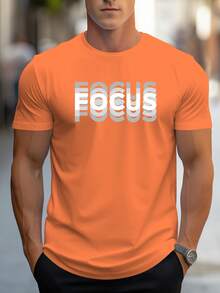 Unisex  Letter Print Crew Neck T Shirt,Essential Items For Fashion Lovers!Gradient FOCUS Design,Super Cool Street Style!Simple And Versatile! - 黑色 - 查看 11