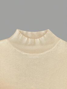 Women's Crew Neck Solid Color Off-Shoulder Short Sleeve Loose Casual Knit Top, Minimalist Elegant French Style, Fashionable Versatile Essential For Daily, Commute And Vacation Outfits Summer - Champagne - View 6