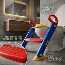 Kids Potty Training Toilet Seat With Foldable Ladder Steps – Adjustable Non-Slip Toddler Toilet Trainer Seat Stable & Easy Use - Blue/red - View 7