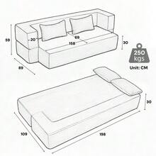2-In-1 Convertible Sofa Bed In Corduroy, Modular Floor Sofa, No Assembly Required, Unfolding Sofa Bed With 2 Cushions - 米色 - 查看 10