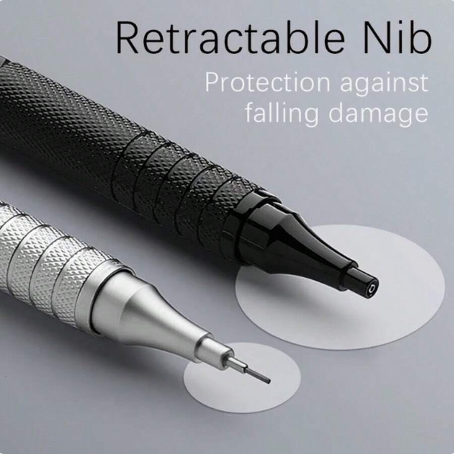 Metal Heavy-Feel Automatic Pencil, Multiple Lead Sizes Available, Non-Slip Textured Grip Area, Multi-Color Metal Barrel, Durable Lead For Writing And Drawing, Designed For Student Hand-Drawing And Drafting - A - View 1
