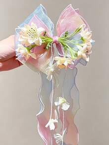 2pcs Girls Blue Bellflower Bow Ribbon Hair Clips, Non-Damaging Daily Wear Versatile Hair Accessories - Multicolor - View 11