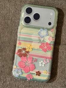 奢華木槿花花卉彩色條紋閃亮半透明手機殼，適用於 iPhone 18 Pro Max 18 Pro 17 Pro Max 17 Pro 16 Pro Max 15 13 Pro Max 14 Plus 17 Air 12 Pro 11，軟質小清新超薄亮片保護殼 - 條紋花朵 - 查看 5