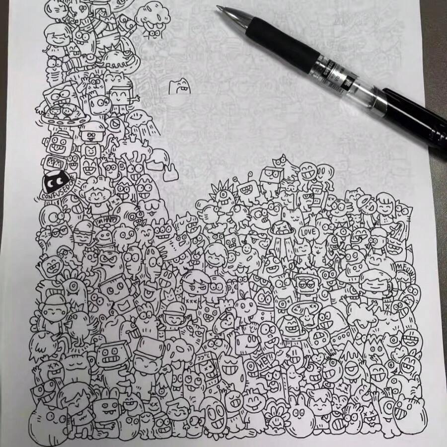 25/55/100張卡通動物彩色線條簡單素描圖，蠟筆油粉彩繪畫素材，紓壓描摹釣魚線條圖 - A - 查看 1