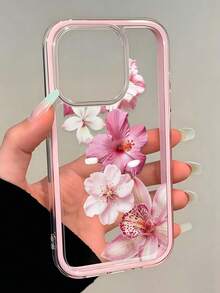 Floral Painted Hollow Minimalist 2-In-1 Pink Frame Shockproof Thickened Phone Protective Case Compatible With IPhone 17/17 Pro/17 Pro Max/16/16 Pro/16 Plus/16 Pro Max/16e/15 Pro Max/13/14/12/XS/XR/15 Pro Max/16 XR/7/8/16 Pro Max/15 Pro Max/12 Pro Max/13 Pro Max/14 Pro Max/13/11/12p/14 Women P11 Soft Shell P12 Shockproof XS/XR Phone Case Shell Protective Cover - Multicolor - View 2