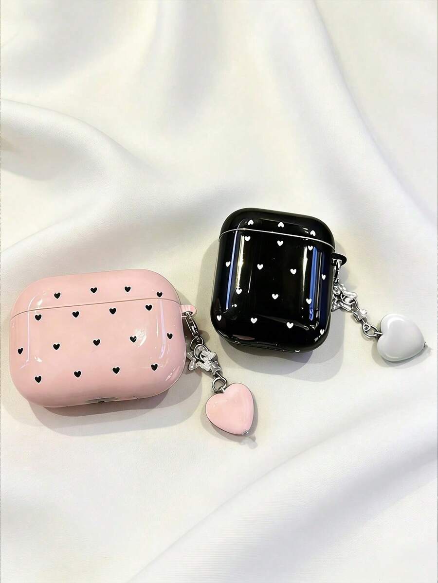 Heart Pattern Protective Case With Heart Pendant, Glossy Hard PC Material Shell, Suitable For AirPods 1/2/3/Pro/Pro 2, Anti-Drop Full Protection Earphone Case For Women And Girls - Multicolor - View 1