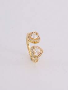 1/3Pcs Fashionable Elegant Cute 18K Gold Plated Stainless Steel Heart & Four-Leaf Clover Hoop Rings, Paired With Copper 16K Gold Plated Starry Heart & Four-Leaf Clover Round Rings, Suitable For Women's Daily Wear, Anniversary Gift, Wedding, Birthday Present, Perfect Choice For Girlfriend And Mother - Gold - View 12