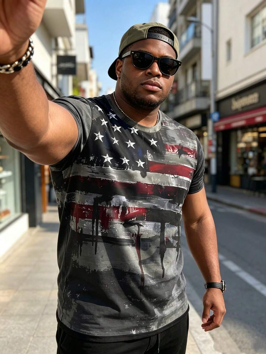 Men's Plus Size T-Shirt Digital Print Comfortable Fashion Plus Size T-Shirt Breathable Short Sleeve - Multicolor - View 1