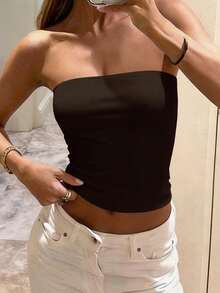 女款夏季性感辣妹休閒百搭 Y2K 風格抹胸上衣 - 棕色 - 查看 10