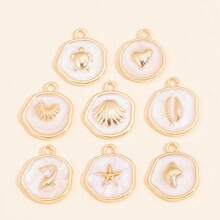 10Pcs Enamel Shell, Starfish, Conch, Turtle Pattern Round Pendant, Suitable For DIY Earrings, Bracelets, Necklaces, Fashion Jewelry - White - View 13