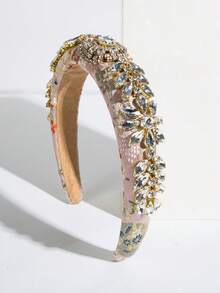 1件復古宮廷風寶石海綿刺繡花卉布料寬版髮箍 高品質優雅女士髮箍 假期必備 日常女性穿搭配件 頭飾 - FG1044-粉紅金色 - 查看 4