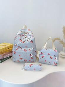 3pcs Cute Cartoon Strawberry Fruit Print Backpack Set, Large Capacity Nylon School Day Bag With Lunch Bag And Pencil Case, Multi-Pocket Casual Bookbag - 2264 - View 15