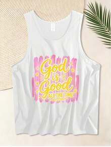 Bestseller Retro Christian Faith Pink Brush Stroke God Is Good Heart Star Graphic Women's Tank Top, For Church Worship Beach Vacation Faith Gift - White - View 2