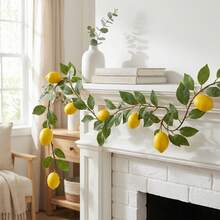 1pc 170cm Artificial Lemon Vine Garland With Fresh Green Leaves And Artificial Yellow Lemons, Hanging Faux Plant Decor For Indoor/Outdoor Spring/Summer Kitchen Wall Entryway Wedding Party Valentine's Day Mother's Day Decoration - Multicolor - View 4