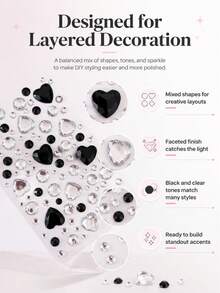 1 Set Heart-Shaped Rhinestone & Faux Pearl Decorative Stickers, Gemstone Luster Texture, High Transparency Clear Base, Removable Adhesive Backing, Suitable For Gift Boxes & Ornament Decoration, Luxurious Gemstone Style Decorative Accessories - 3D Heart Diamond - View 3
