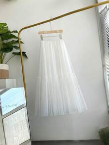 1pc Women's Long 2-Layer 90cm Black White Red Lake Blue Pink Champagne Tulle Petticoat Lolita Adjustable Voluminous Underskirt Soft Girl Puff Skirt Cloud Skirt Tutu Skirt Wearable Long Skirt Lolita Decorative Skirt Tulle Skirt Bridesmaid Dress Bridal Gown Formal Underskirt Suitable For Wedding Banquet Performance Party Cosplay Decorative Skirt Stage Banquet Performance Skirt Dance Performance Skirt Festival Decorative Skirt - Multicolor - View 4