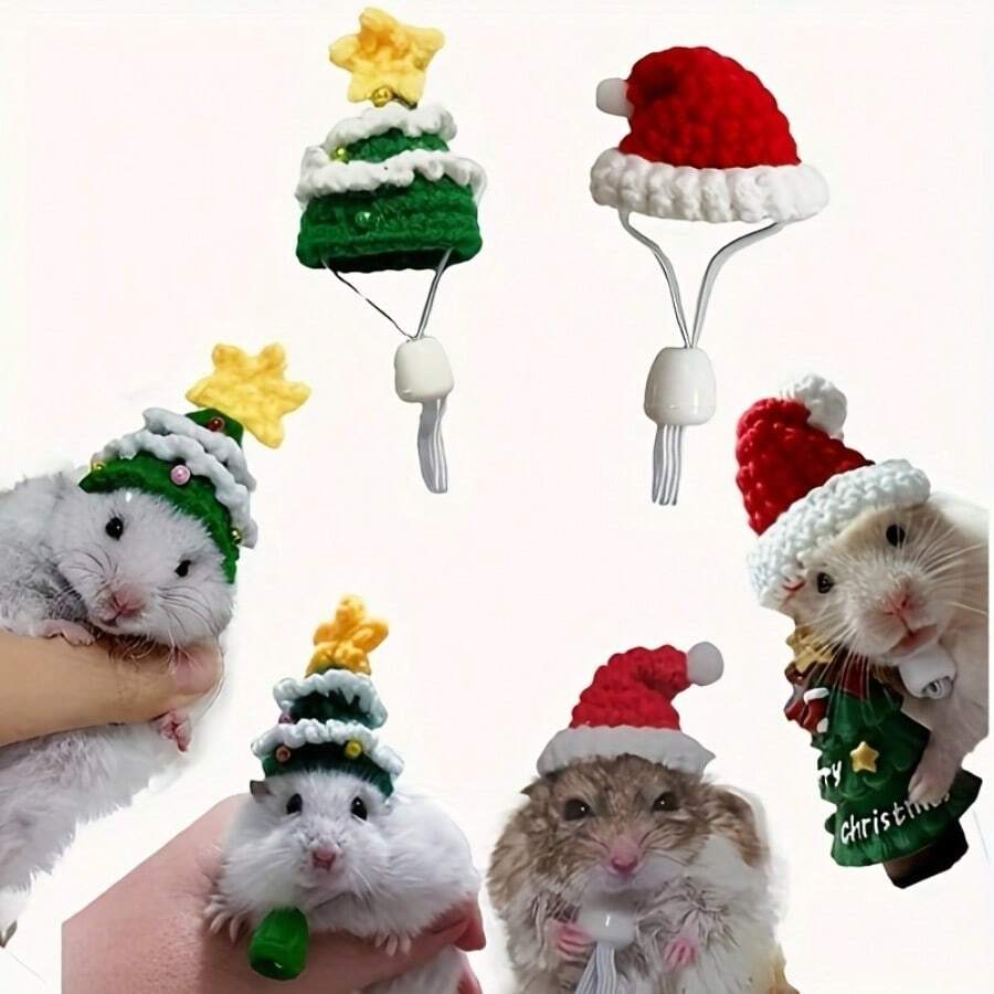 Handmade Knitted Christmas Hat For Hamsters And Small Pets - Add A Special Christmas Touch To Your Pet's Look, Christmas Gift For Small Pets - Multicolor - View 1