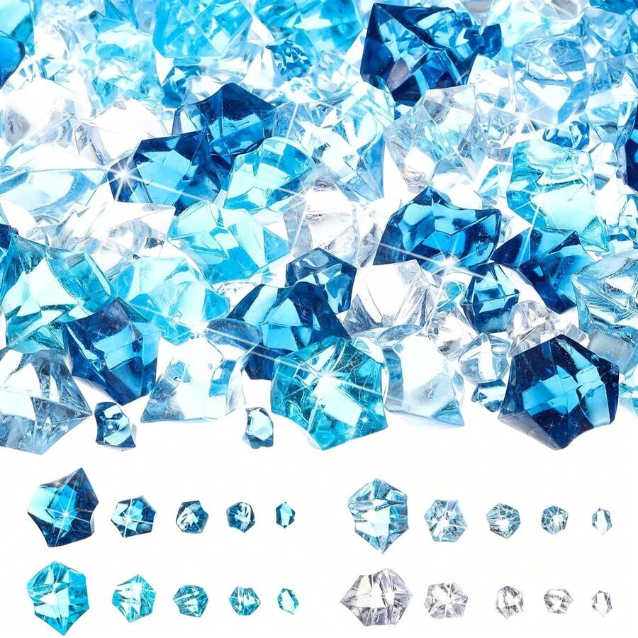 100pcs Mixed Blue Acrylic Ice Cubes, Realistic Crushed Ice, Crystal Rhinestone Decor Plastic Ice Cubes Gemstone Vase Filler, Suitable For DIY Handmade Wedding Table Bulk Vase Filler Fish Tank Decoration Centerpiece, Home Decor, Wedding Craft Display, Birthday Graduation And Other Occasions, Best Gift Choice - Mixed Blue - View 1