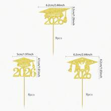 12个2025毕业主题纸杯蛋糕装饰插牌，闪光2025毕业帽纸杯蛋糕插签，2025毕业主题派对蛋糕装饰 - 彩色 - 查看 17