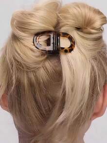2 piezas de pinzas para el cabello con forma de doble D hueca, garras magnéticas de acrílico en negro puro y estampado de leopardo, accesorios minimalistas vintage para media coleta, adecuados para el uso diario en la oficina de las mujeres - Multicolor - Ver 6
